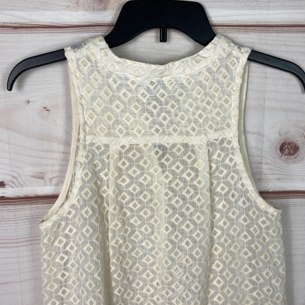 HD In Paris Top Women XS Ivory Embroidered Hi Low Tunic Pleated Sleeveless Sheer - Picture 6 of 9